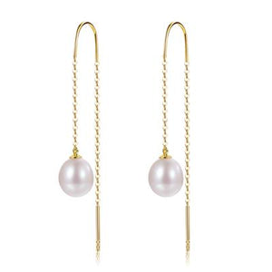 MP5819 9ct YG Earrings threader with 8-8.5mm drop freshwater pearl