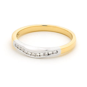 18ct Two Tone Gold Channel Set Curved Band