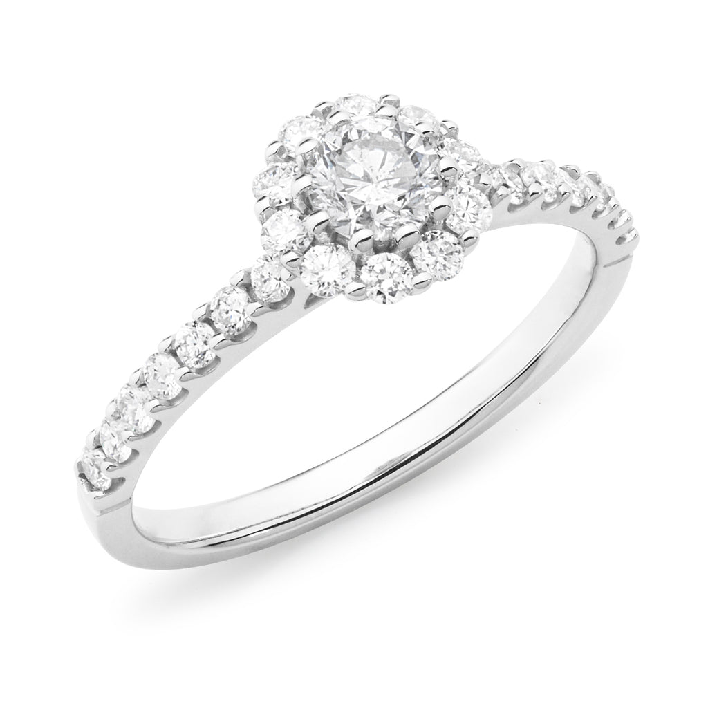 18ct White Gold Claw Set Halo Diamond Ring