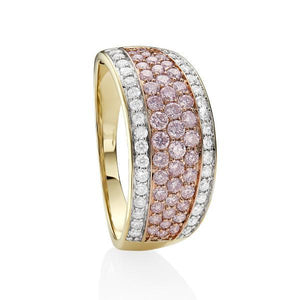 MP5585 ARGYLE PINK 9ct yellow gold 1ct TDW Nat. Pink Dia.(0.66ct)  and white diamonds (0.34ct HI/P1-2) 5 Row dome band ring.