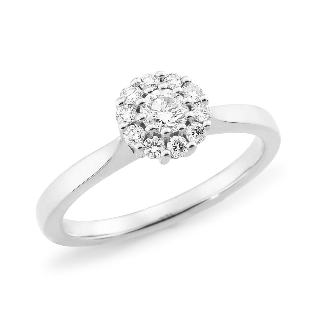 9ct White Gold Claw Set Halo Diamond Ring