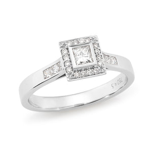 9ct White Gold Halo Diamond Ring