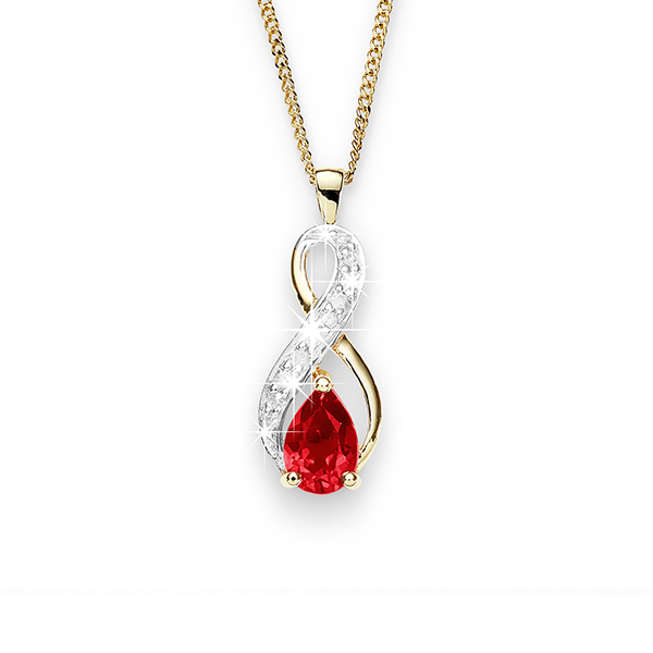 9ct Gold Pear-Shaped Created-Ruby And Diamond Infinity Pendant