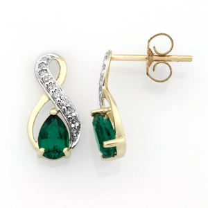 9ct Gold Pear-Shaped Created Emerald And Diamond Infinity Stud Earrings