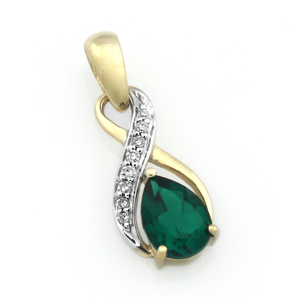 9ct Gold Pear-Shaped Created Emerald And Diamond Infinity Pendant