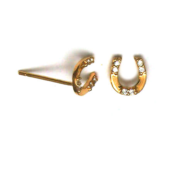 9ct Gold Horseshoe Stud Earrings Set With Cubic Zirconias