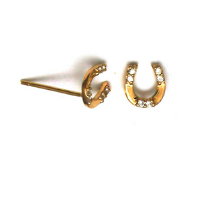 9ct Gold Horseshoe Stud Earrings Set With Cubic Zirconias