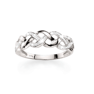 9ct White Gold Diamond-Set Open-Plait Dress Ring