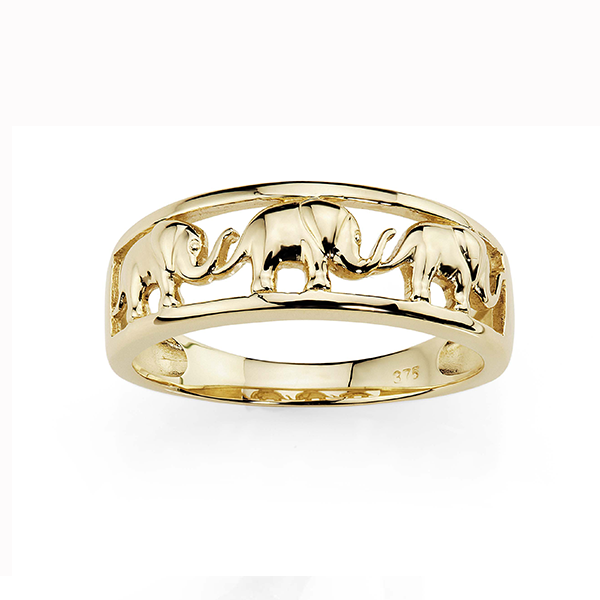 9ct Gold Parade Of Elephants Ring