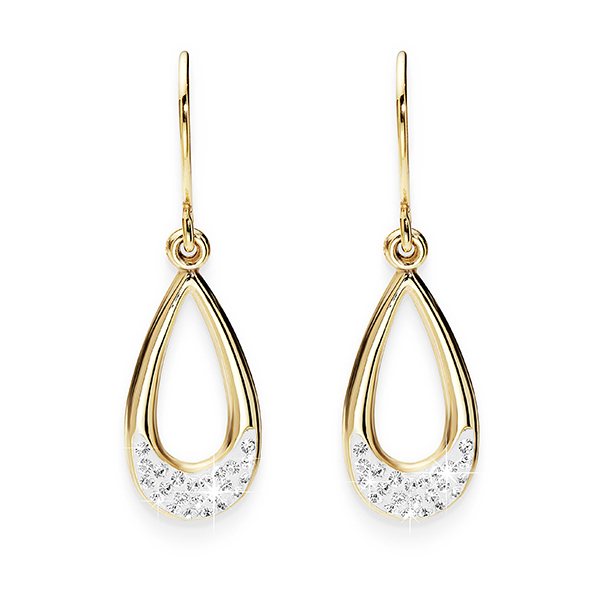 9ct Gold-Bonded Silver Crystal-Encrusted Teardrop Shepherd Hook Earrings