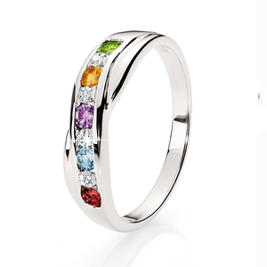 Sterling Silver Multicolour Crossover Ring With Diamond
