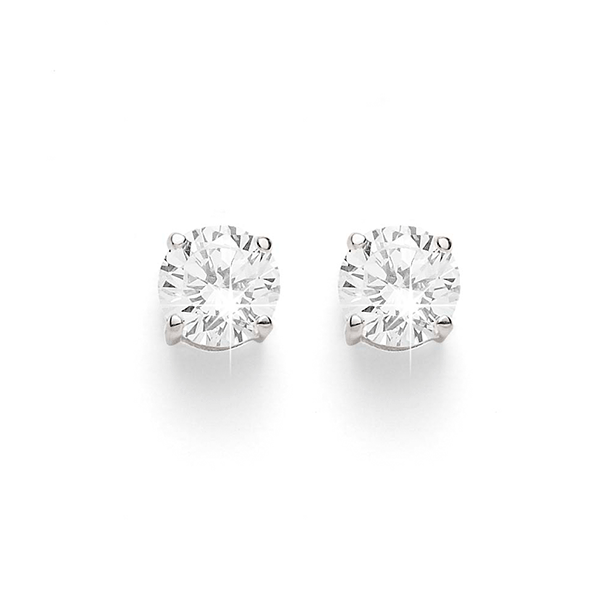 Sterling Silver 8mm Round 4 Claw Set Cubic Zirconia Studs