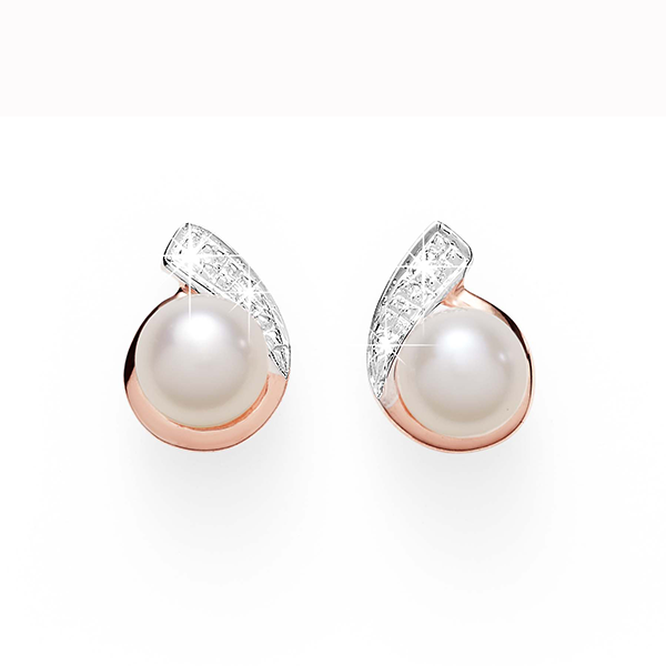 9ct Rose Gold Pearl And Dimaond Stud Earrings