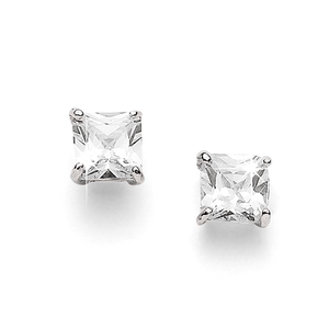 Sterling Silver 8mm Square 4 Claw Set Cubic Zirconia Studs