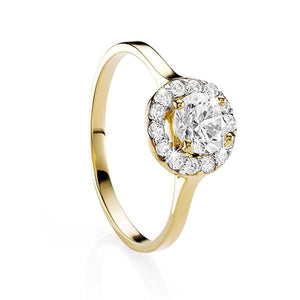 9ct Yellow Gold Claw Set Cubic Zirconia Ring With Halo