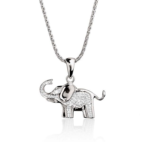 Sterling Silver Pave Diamond Set Elephant Pendant