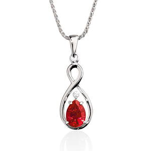 Sterling Silver Claw Set Pear Shaped Created Ruby & Diamond Infinity Pendant