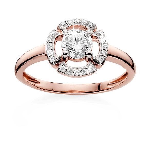9ct Rose Gold Claw Set Round Cubic Zirconia With Pave Surround Vintage Style Ring