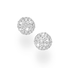 Sterling Silver Pave White Cubic Zirconia Set Button Stud Earrings