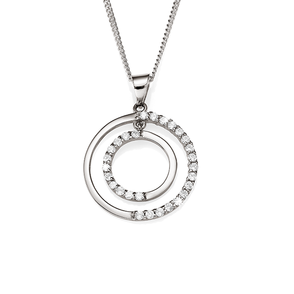 Sterling Silver Double Circle Cubic Zirconia Pendant