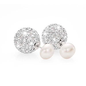 Sterling Silver Pearl & White Crystal Encrusted Inside Out Stud Earrings