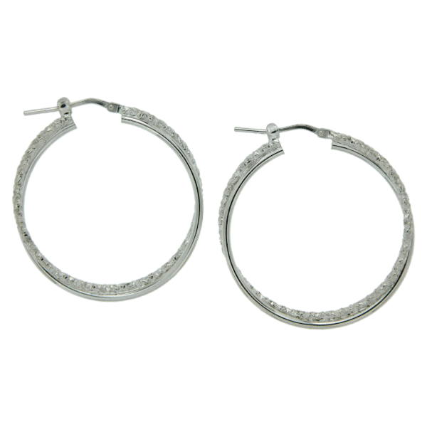 Sterling Silver 30mm Double Tube Polished/Diamond Cut Hoop Earrings