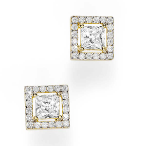 9ct 4 Claw Set Princess Cut Cubic Zirconia With Pave Surround Stud Earrings