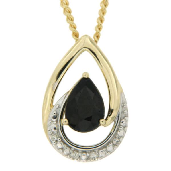 Claw Set Pear Shaped Sapphire With Pave Diamond Slider Pendant