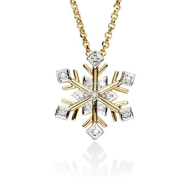 9ct 0.03ct Pave Diamond Set Snowflake Slider Pendant