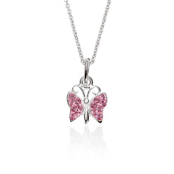 Sterling Silver Pink Cubic Zirconia Butterflyppendant