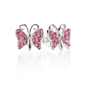 Sterling Silver Pink Cubic Zirconia Set Butterfly Stud Earrings