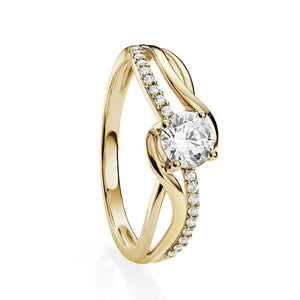 9ct Yellow Gold 4 Claw Cubic Zirconia Ring With Crossover Cubic Zirconia And Polished Shoulders