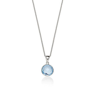 Sterling Silver Bezel Set Round Blue Topaz Pendant With 45Cm Chain
