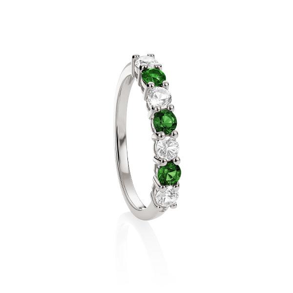 Sterling Silver Created Emerald & Created White Sapphire Ring
