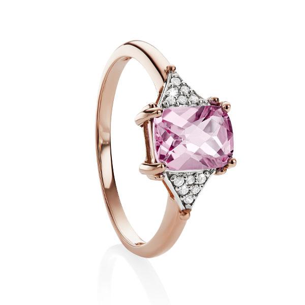 9kr Created Pink Sapphire Checkerboard Cut & Diamond 0.06ct Ring