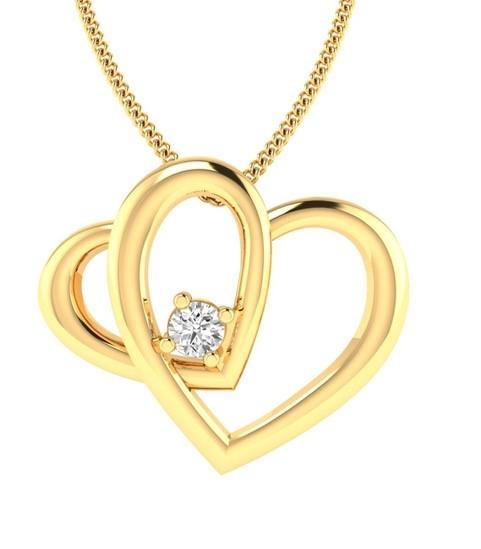 9ct Yellow Gold Diamond 1Rd=0.03ct (Ttlb/P1-2) Double Heart Pendant - W/O Chain