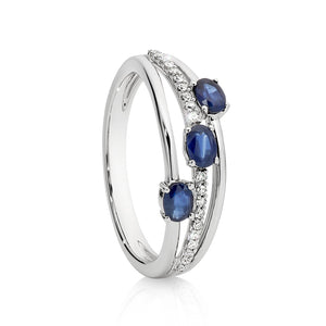 MP5865 9ct white gold Sapphire (Oval) and Diamonds 0.10ct (HI/P2) Ring
