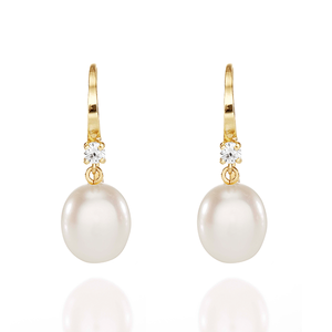 9ct White Freshwater Pearl And Cubic Zirconia Shepherd Hook Earrings