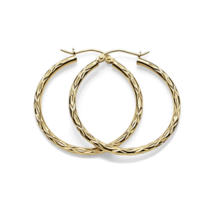 9ct Gold-Bonded Silver 25mm Diameter Diamond-Cut Hoop Earrings