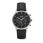 CLUSE Mens Aravis Chronograph Silver Black/Black Leather Watch
