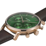 CLUSE Mens Aravis Chronograph Rose Gold Green/Dark Brown Leather Watch